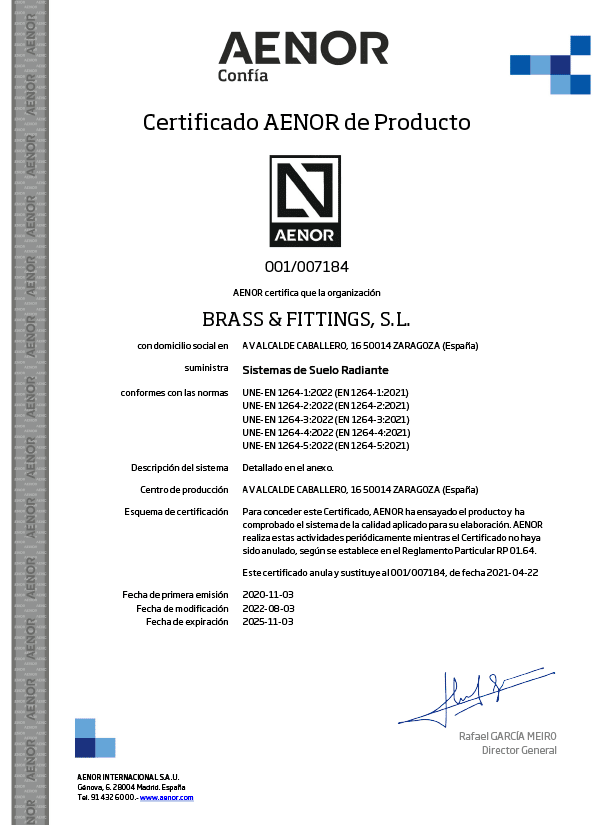 Certificado sistema suelo radiante con placa T55TAC con tubo PERT EVOH 1 1